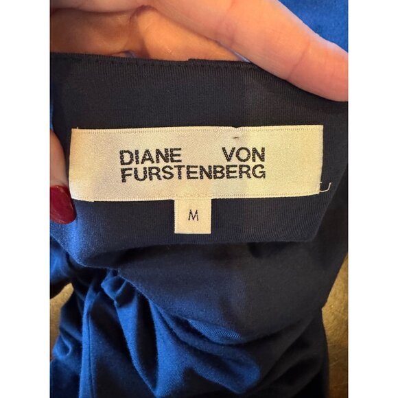 Diane Von Furstenberg Dress Women Medium Navy Blue Half Sleeve Knit Midi Sheath‎ - Picture 6 of 7